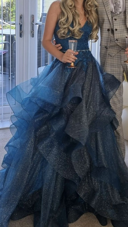 Robe de bal bustier violette en satin avec appliques, robe de soirée formelle J9413