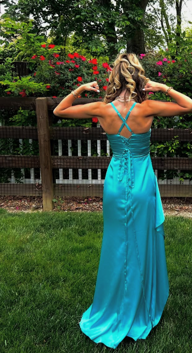 Blue Sheath Satin Long Prom Dress Formal Party Dress J7891