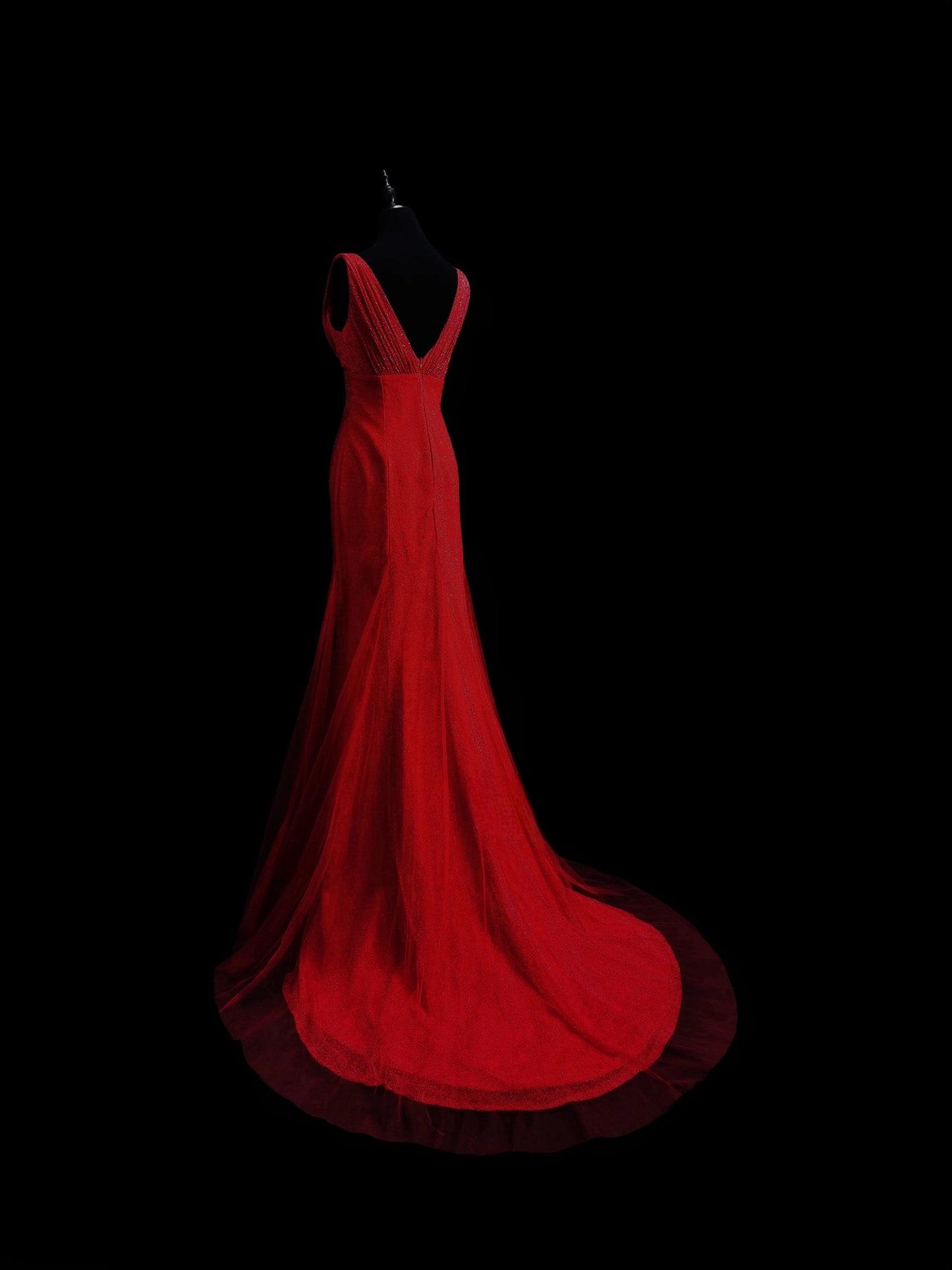V Neck Red Mermaid Long Prom Dress Applique Evening Dress J8424