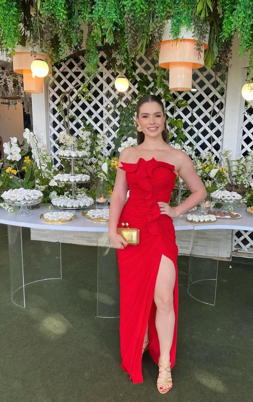 Strapless Sheath Red Long Prom Dress Ruffle Wedding Guest Dress J8007