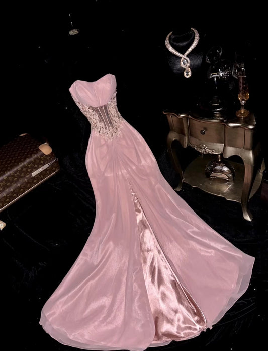 Sweetheart Pink Mermaid Prom Dress Applique Evening Dress J7729