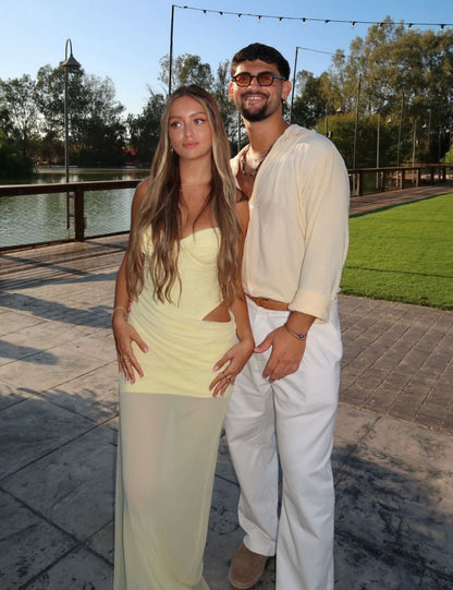 Robe de bal longue jaune à bretelles spaghetti, robe de soirée formelle J7866