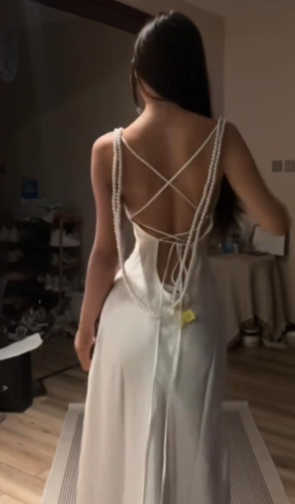 Spaghetti Straps Backless Ivory Prom Dress Formal Evening Party Dress J7188