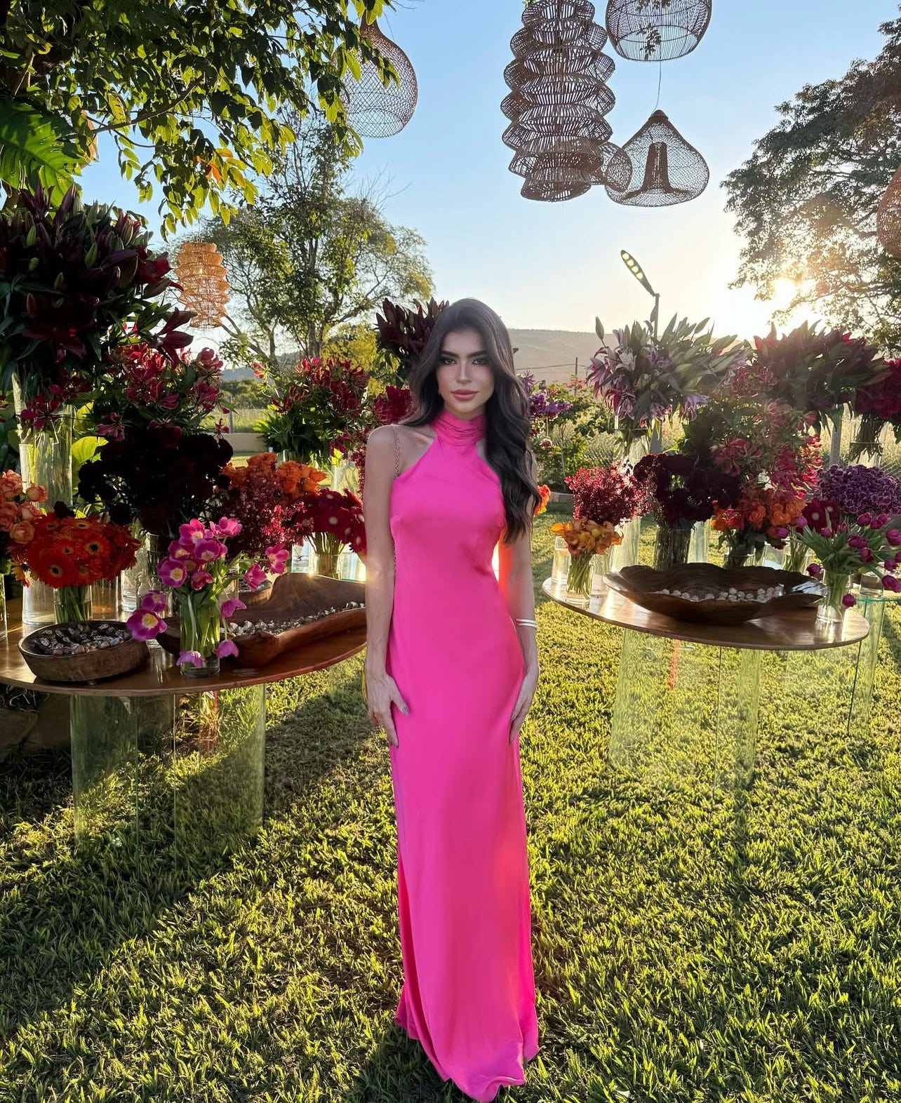 Halter Sheath Hot Pink Evening Dress Sexy Backless Formal Party Dress J7021