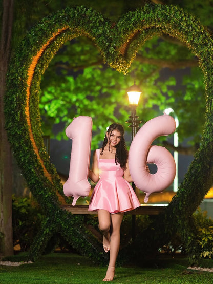 A Line Pink Satin 16 Birthday Dress Short Homecoming Dress J7808