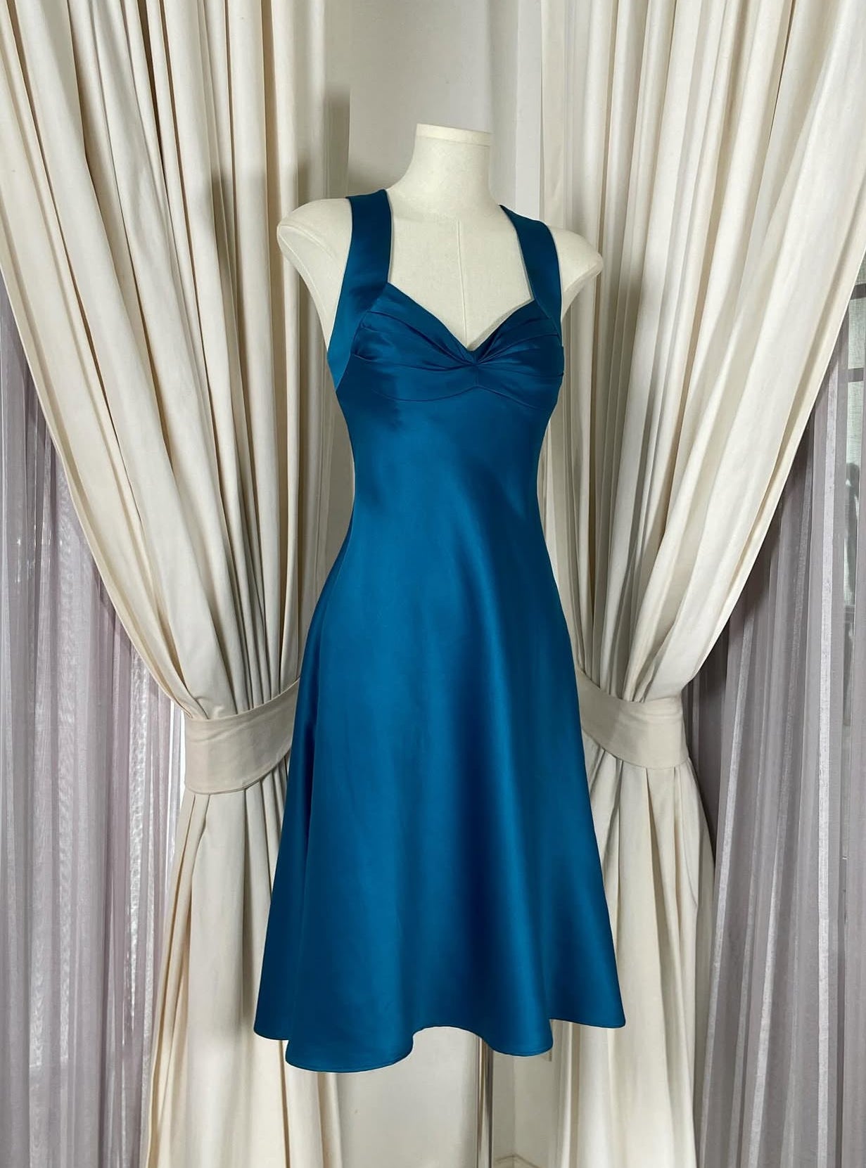 A Line Blue Satin Homecoming Dress Formal Party Gown J8542