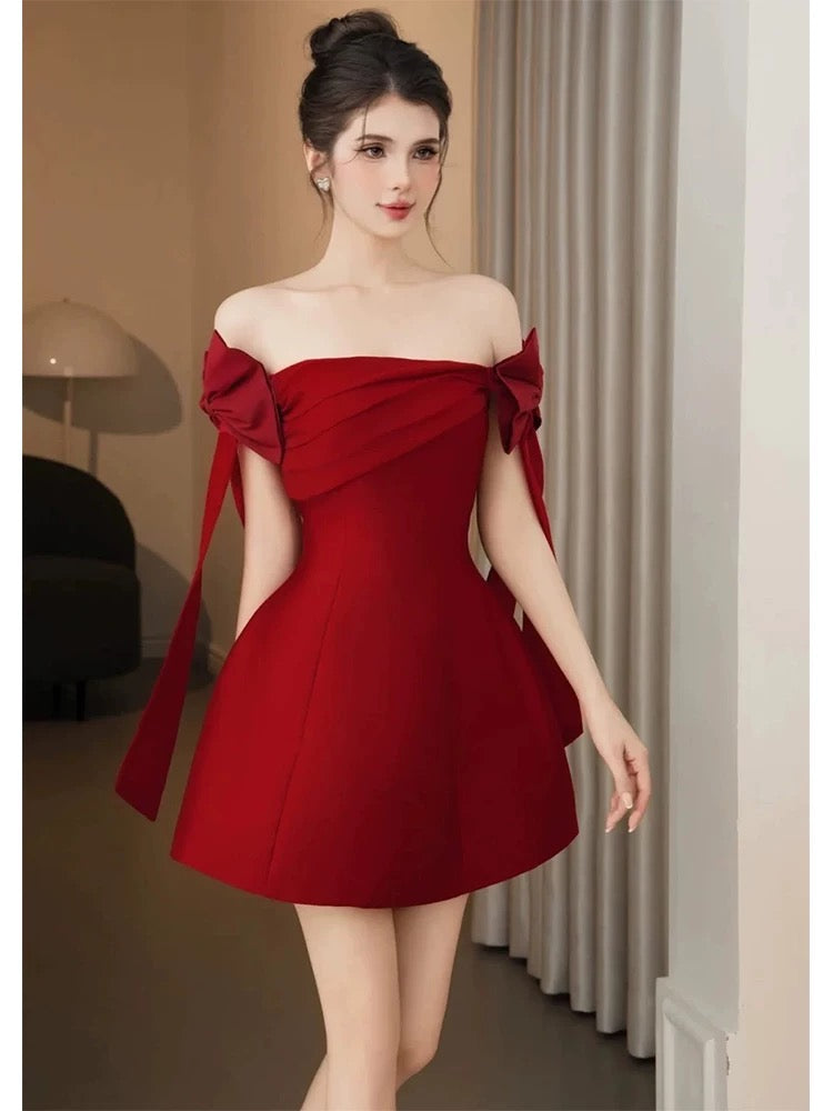 Off The Shoulder A Line Short Red Homecoming Dress Birthday Dress J731 – JulyProm