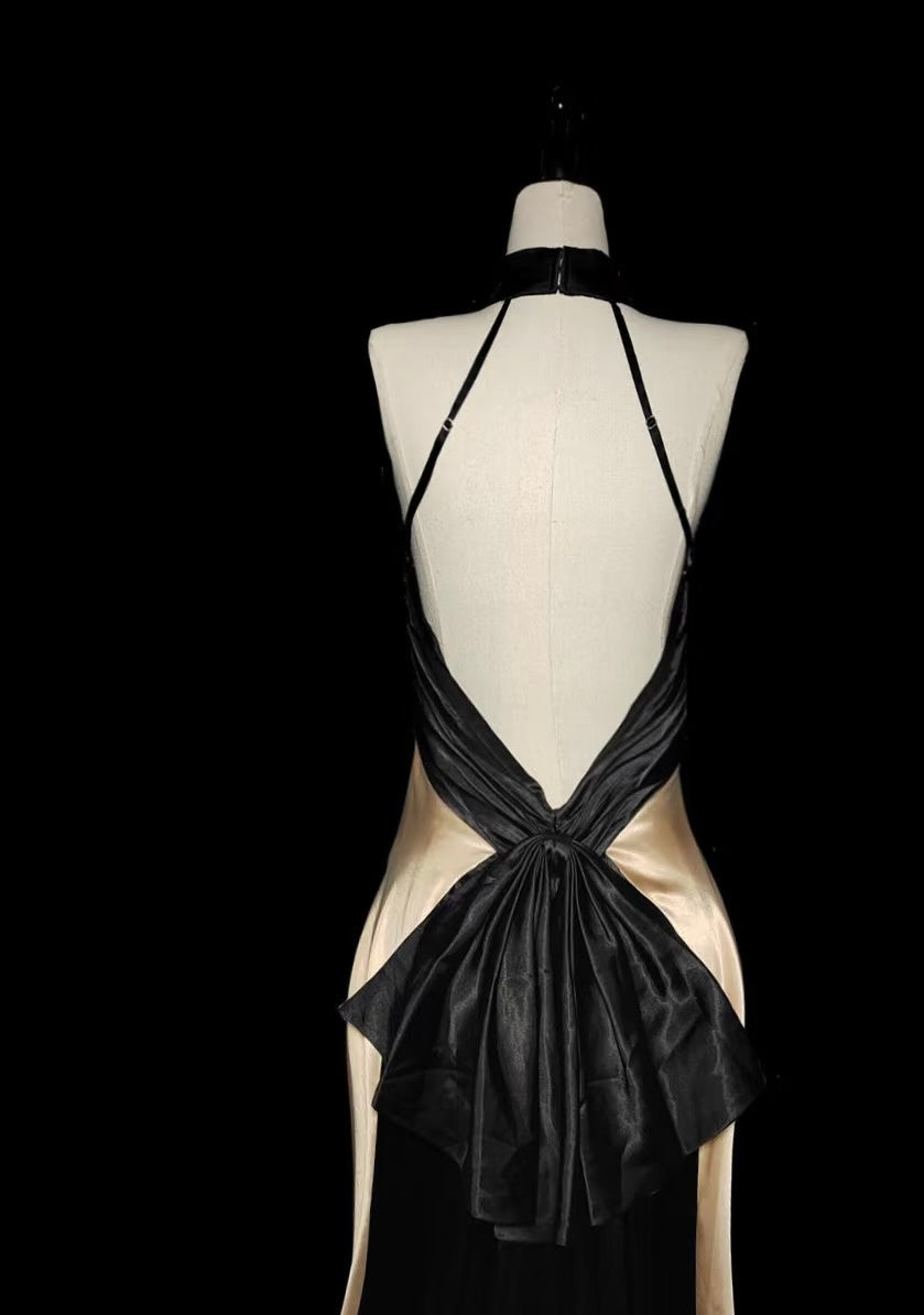 Rückenfreies Meerjungfrau-Abendkleid aus Satin, formelles Ballkleid J7320