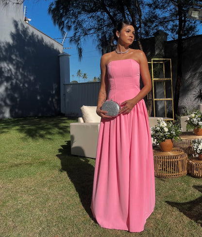 Strapless A Line Wedding Guest Dress Simple Prom Dress J7805