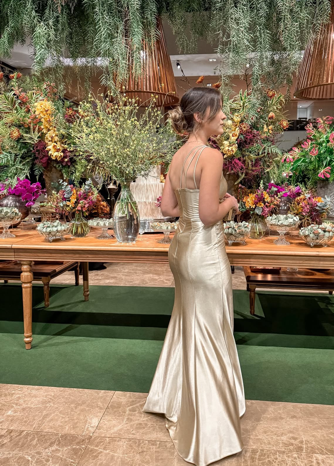 Robe de bal longue sirène champagne asymétrique, robe d'invitée de mariage J7956