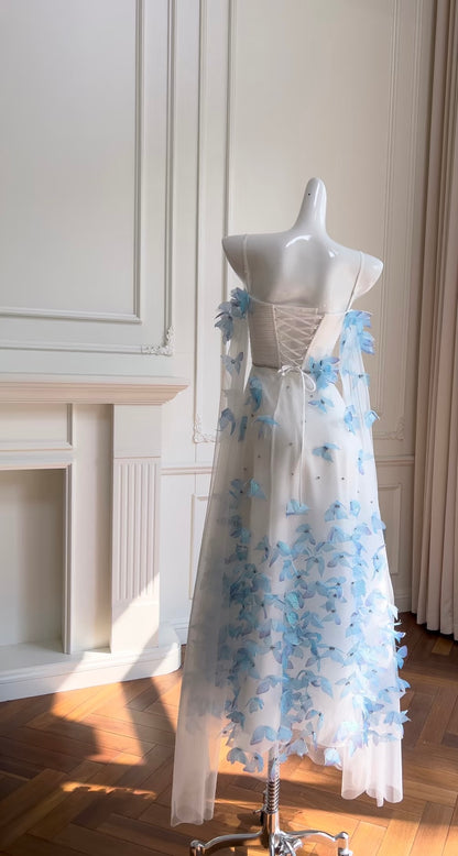 Robe de bal trapèze à bretelles spaghetti, tenue d'anniversaire J7205