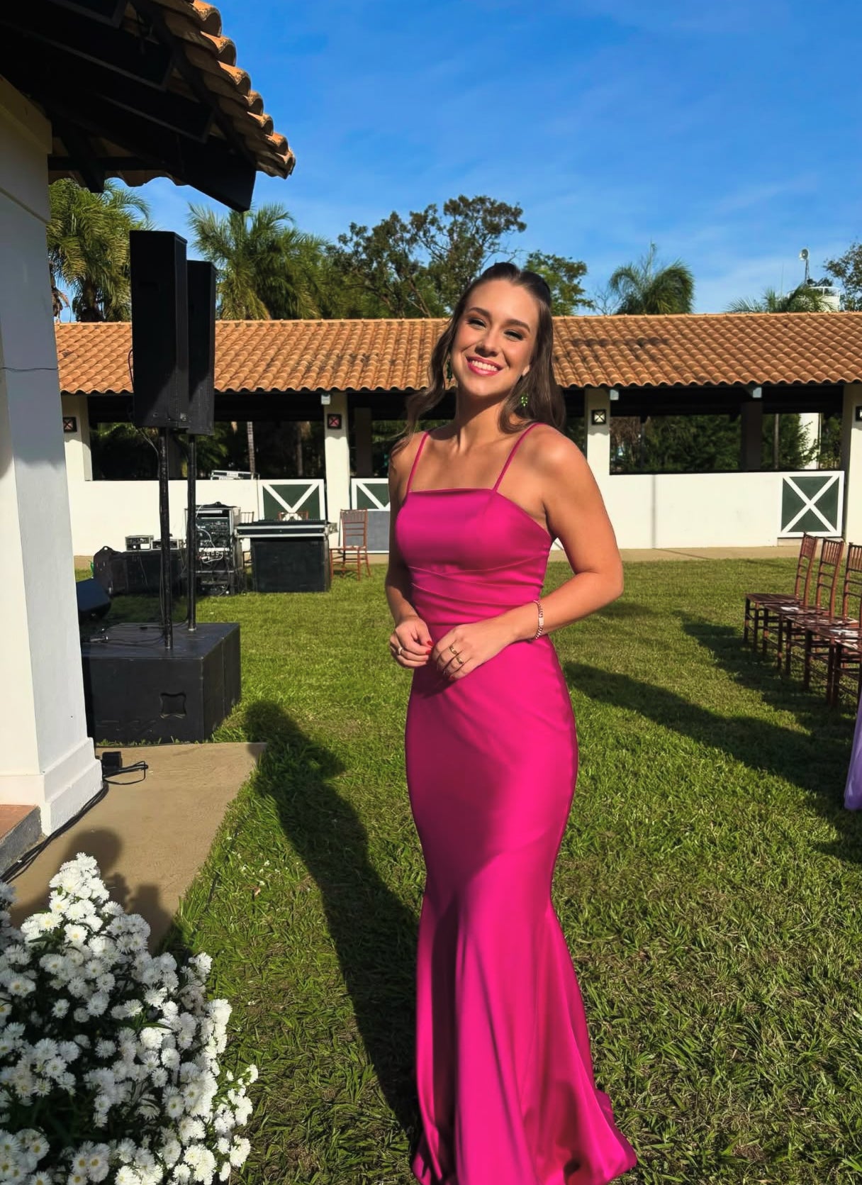 Spaghettiträger Meerjungfrau Hot Pink Ballkleid Formales Partykleid J7187