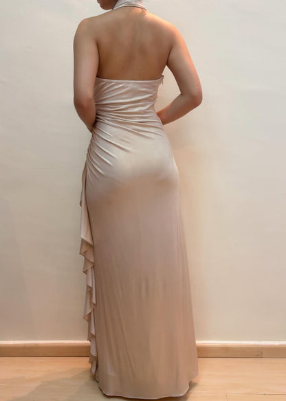 Neckholder-Rüschen-Langballkleid Formales Partykleid J8572