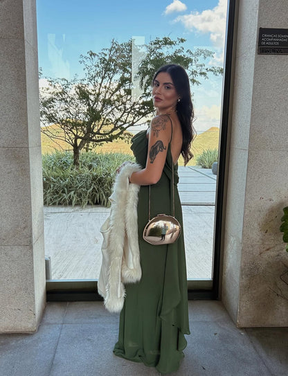 Spaghettiträger Grün Langes Hochzeitsgastkleid Formales Abendkleid J7086