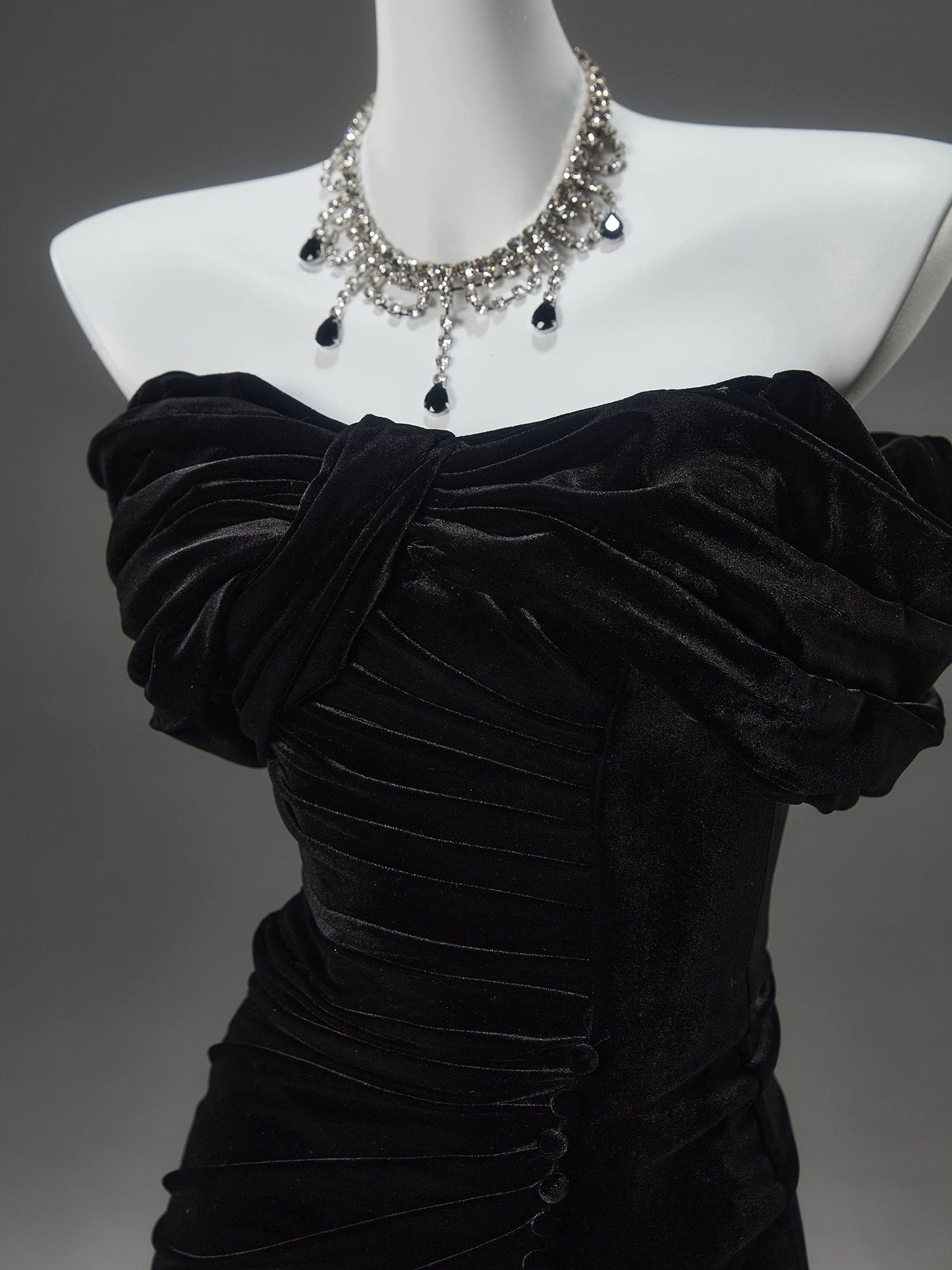 Off The Shoulder Black Mermaid Long Prom Dress Velvet Evening Dress J8438