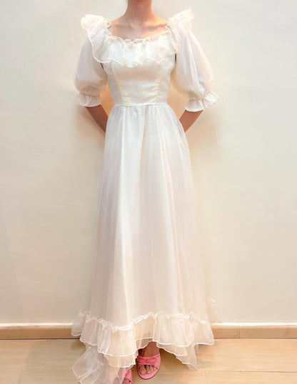Mid Sleeves Vintage Wedding Dress A Line Bridal Dress J8577