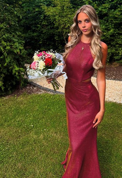 Robe de bal longue sirène bordeaux J7912