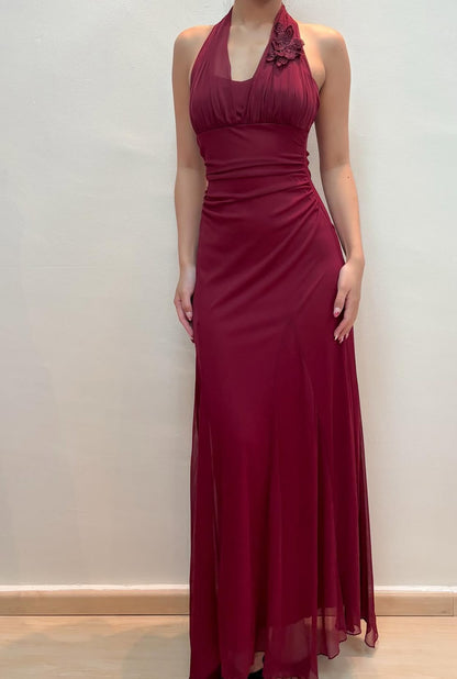 Robe de bal longue bordeaux dos nu, robe de soirée formelle J8588