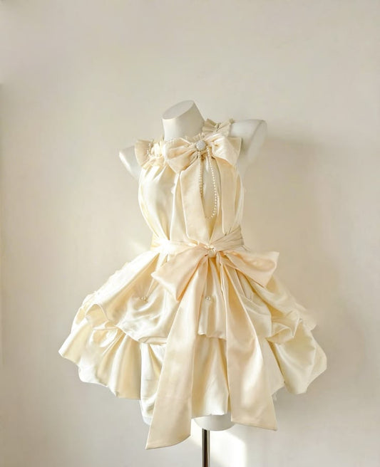 A Line Beige Satin Homecoming Dress Short Birthday Dress  J11241