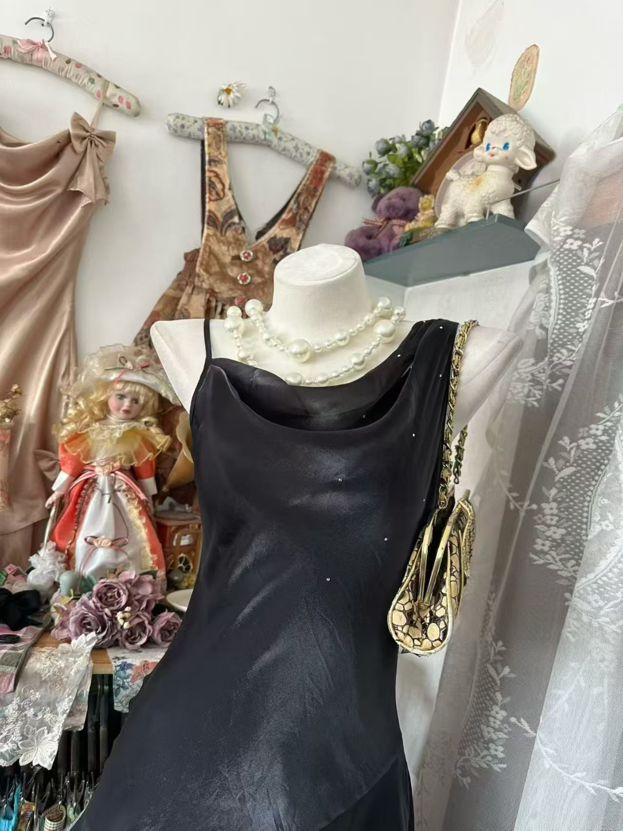 Trägerloses silbernes Vintage-Abendkleid, A-Linie, Geburtstagskleid J9370