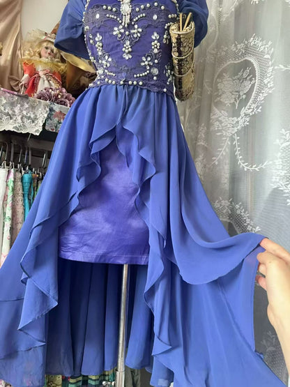 A Line Blue Chiffon Birthday Dress Princess Homecoming Dress  J10918