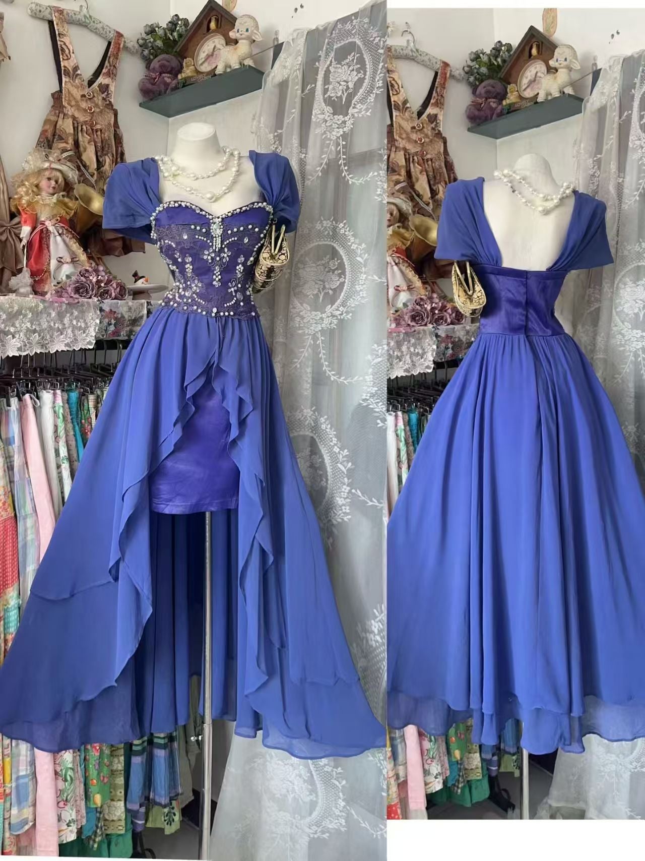 A Line Blue Chiffon Birthday Dress Princess Homecoming Dress  J10918