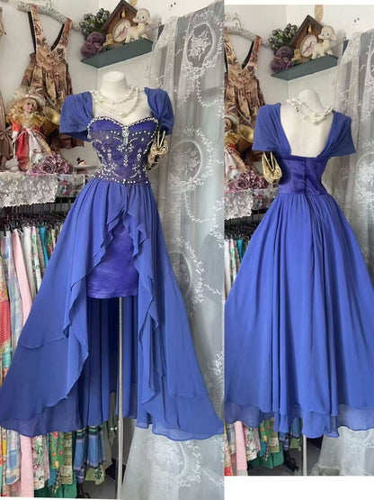 A Line Blue Chiffon Birthday Dress Princess Homecoming Dress  J10918