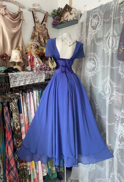 A Line Blue Chiffon Birthday Dress Princess Homecoming Dress  J10918