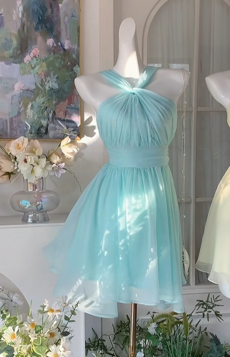A Line Blue Chiffon Homecoming Dress Short Party Dress  J10964