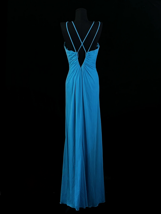 A Line Blue Chiffon Wedding Guest Dress Formal Prom Dress  J10139
