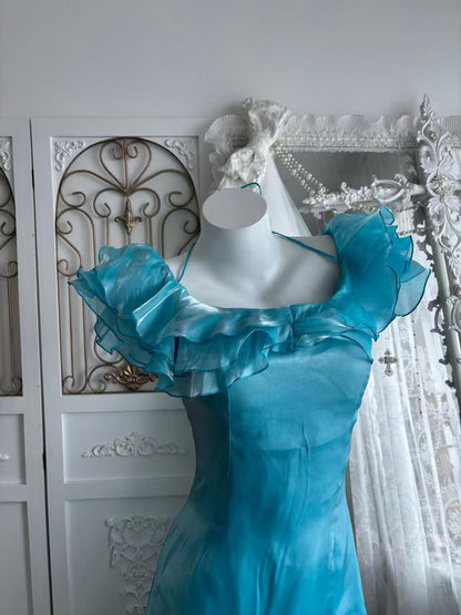 A Line Blue Ruffled Homecoming Dress Formal Prom Dress J10871