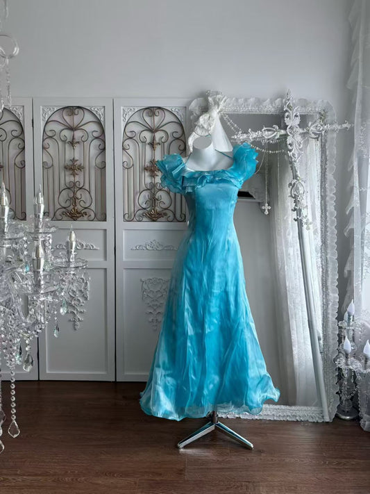 A Line Blue Ruffled Homecoming Dress Formal Prom Dress J10871