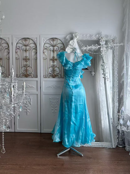 A Line Blue Ruffled Homecoming Dress Formal Prom Dress J10871