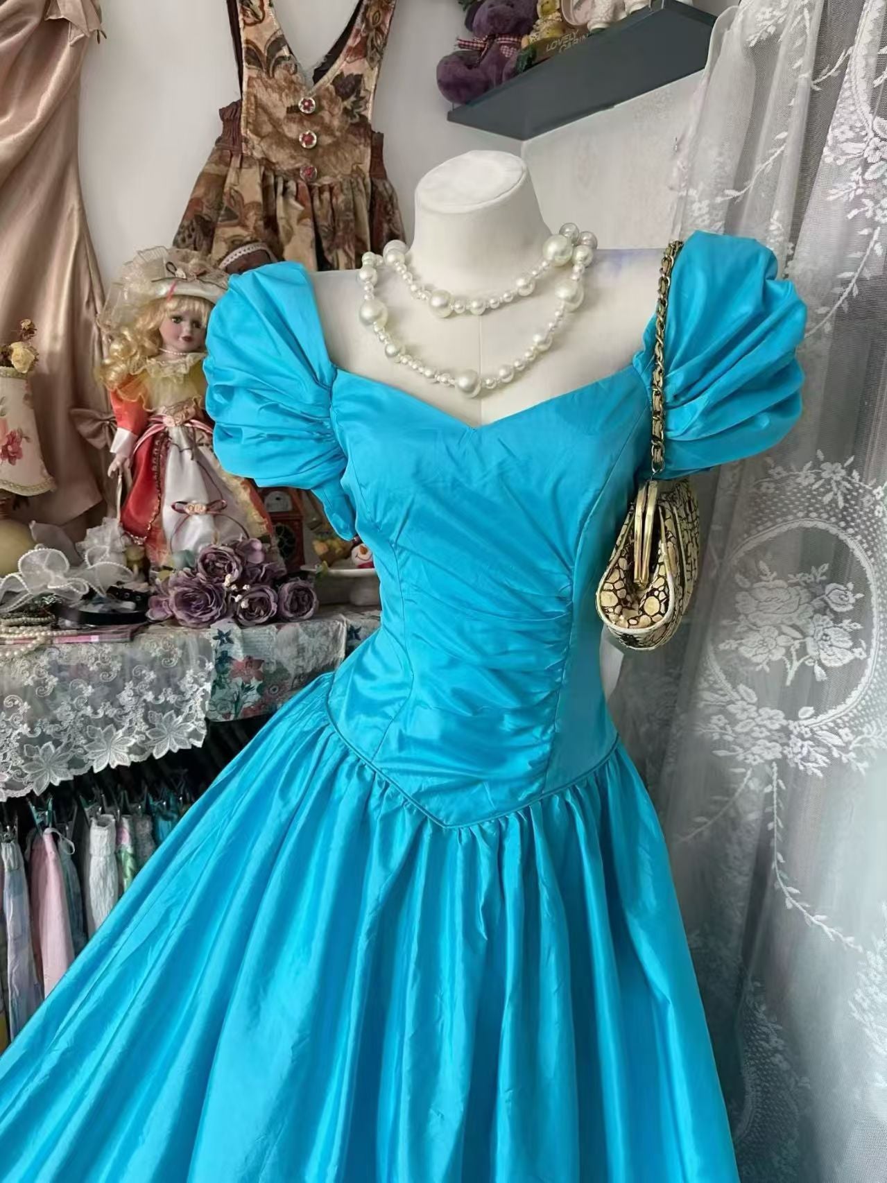 A Line Blue Satin Long Formal Prom Dress Princess Birthday Dress  J11115