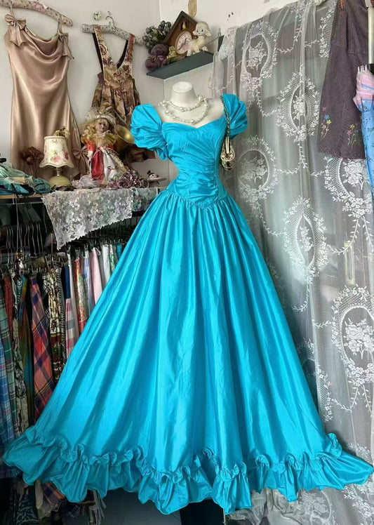 A Line Blue Satin Long Formal Prom Dress Princess Birthday Dress  J11115