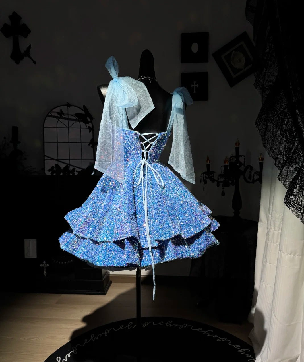A Line Blue Sequin Homecoming Dress Sparkle Birthday Dress  J10815