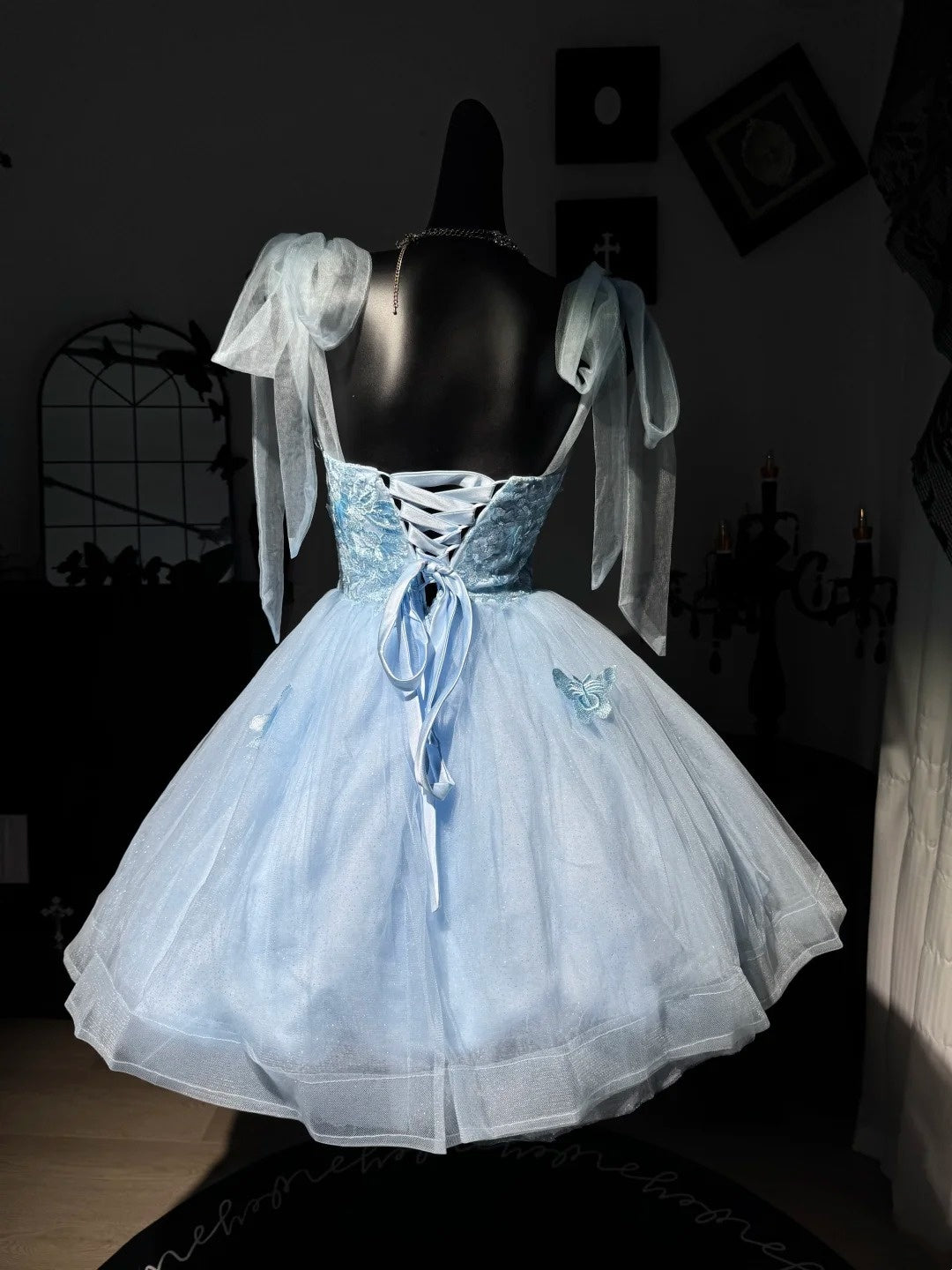 Robe de bal bustier violette en satin avec appliques, robe de soirée formelle J9413