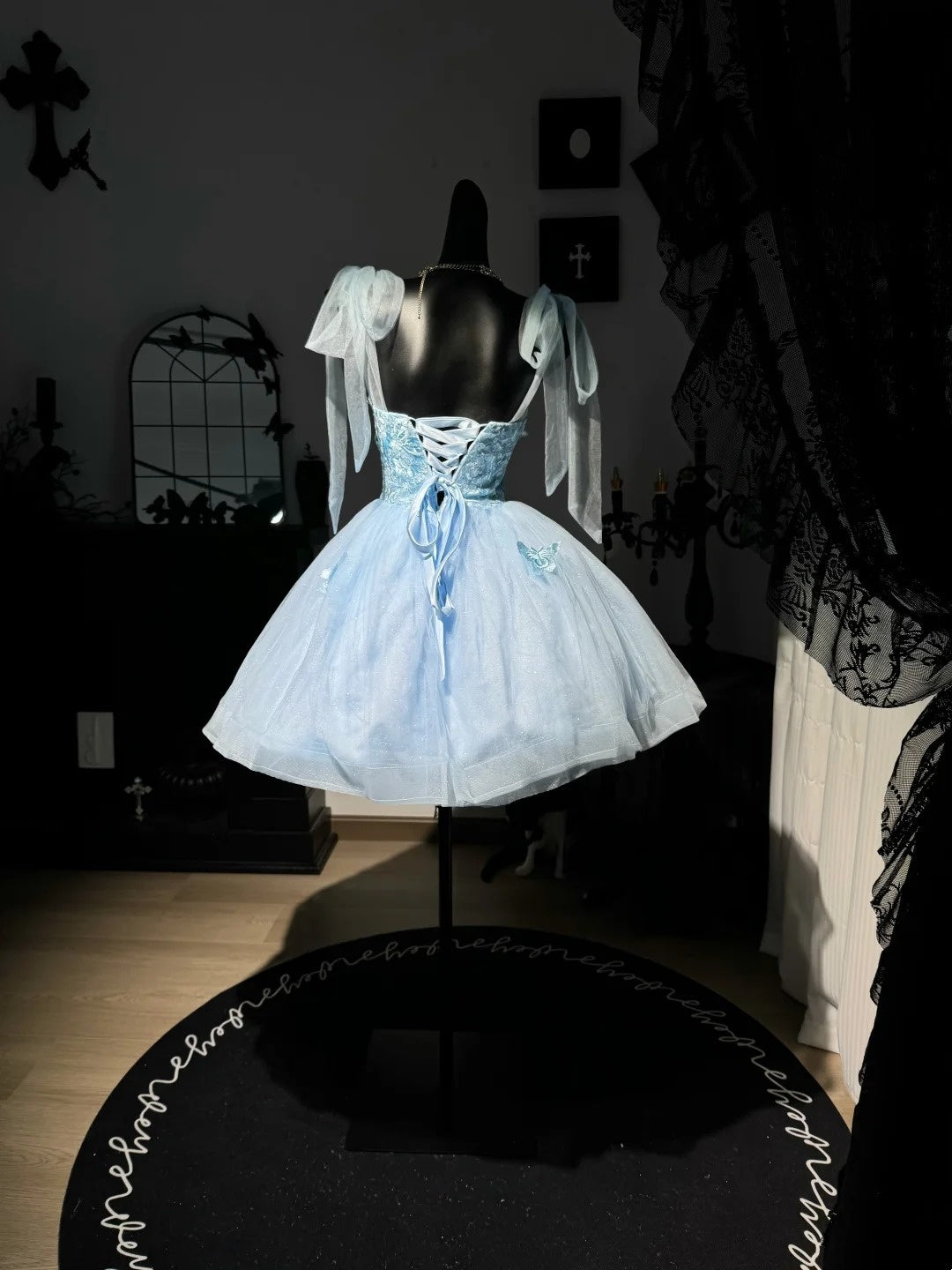 Robe de bal bustier violette en satin avec appliques, robe de soirée formelle J9413