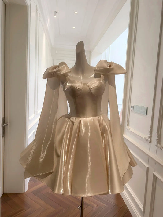 Trägerloses silbernes Vintage-Abendkleid, A-Linie, Geburtstagskleid J9370