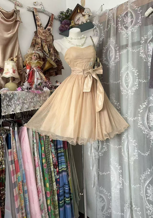 A Line Champagne Tulle Homecoming Dress Short Birthday Dress  J10848