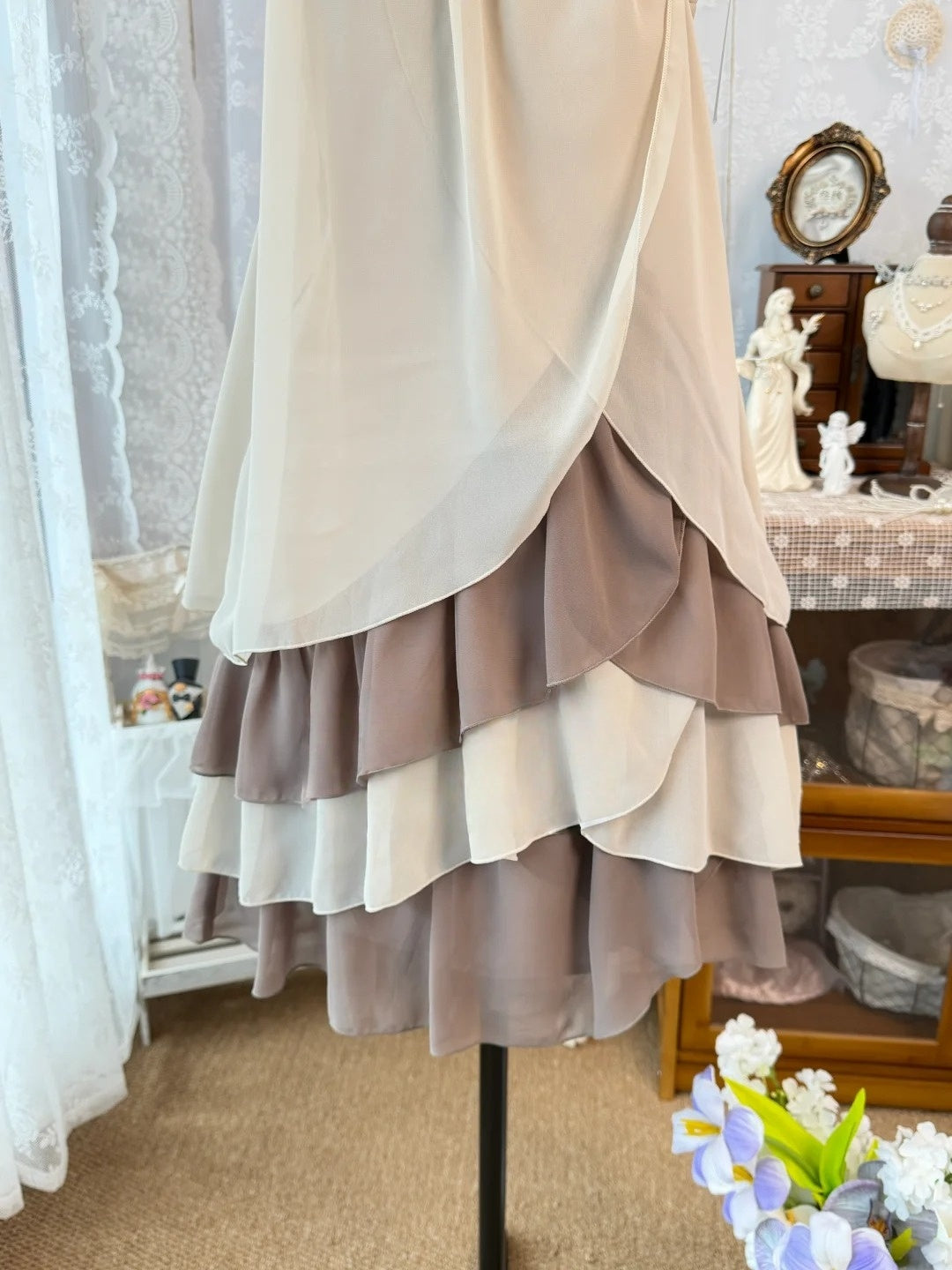 A Line Chiffon Retro Homecoming Dress Ruffled Short Dress  J10594