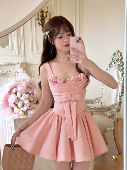 A Line Cute Pink A Line Birthday Dress with Floral J11745