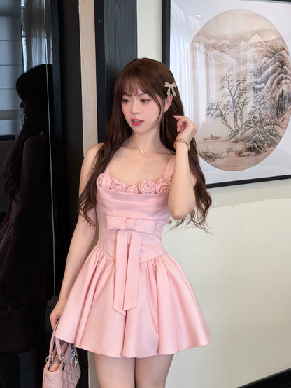 A Line Cute Pink A Line Birthday Dress with Floral J11745