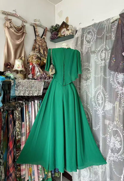 A Line Emerald Green Chiffon Evening Dress Modest Wedding Dress  J10874