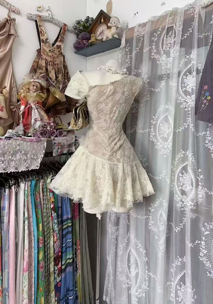 A Line Flower Lace Birthday Dress Short Homecoming Dress  J10860