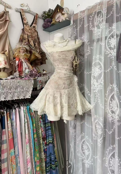 A Line Flower Lace Birthday Dress Short Homecoming Dress  J10860