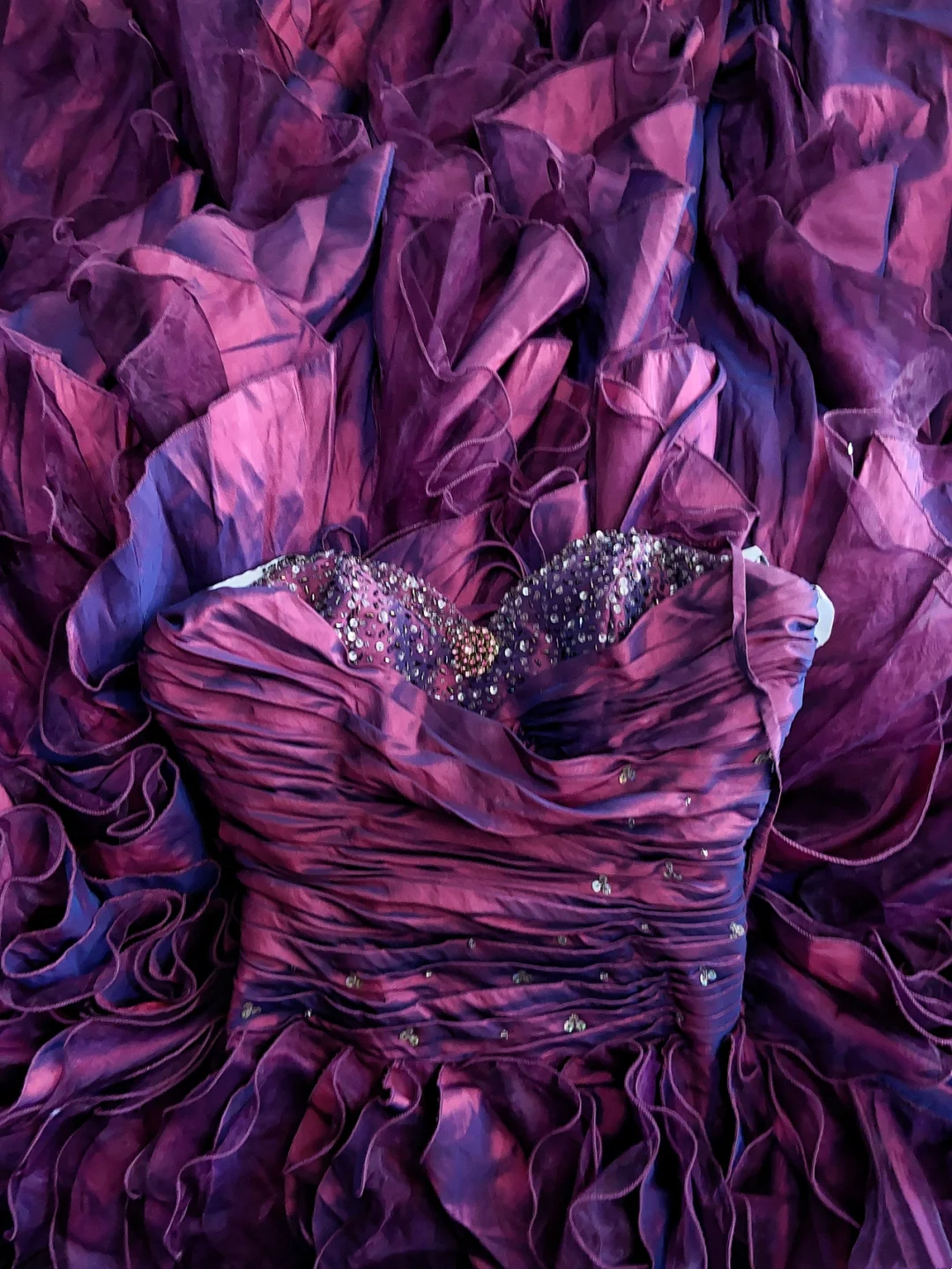 A Line Fuchsia Ruffle Prom Dress Vintage Birthday Gown  J9785