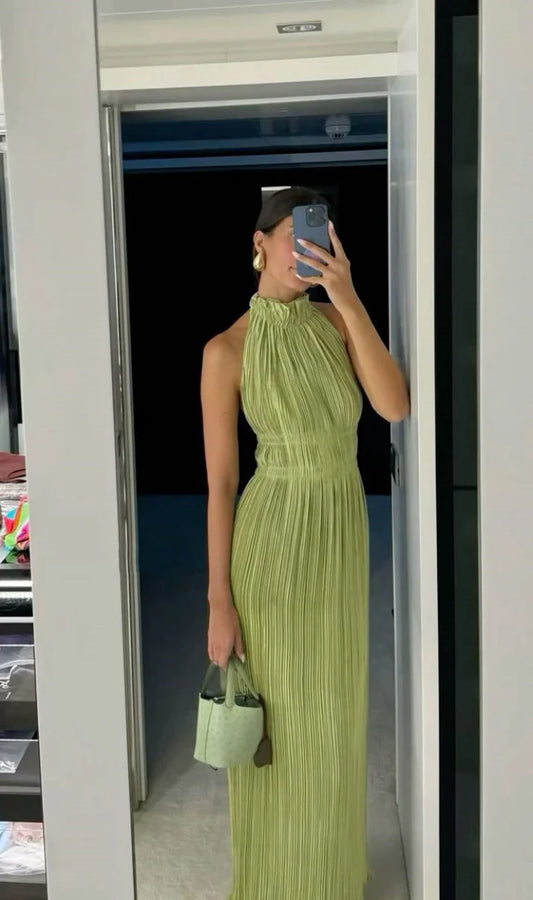 A Line Green Chiffon Summer Wedding Guest Dress  J9957