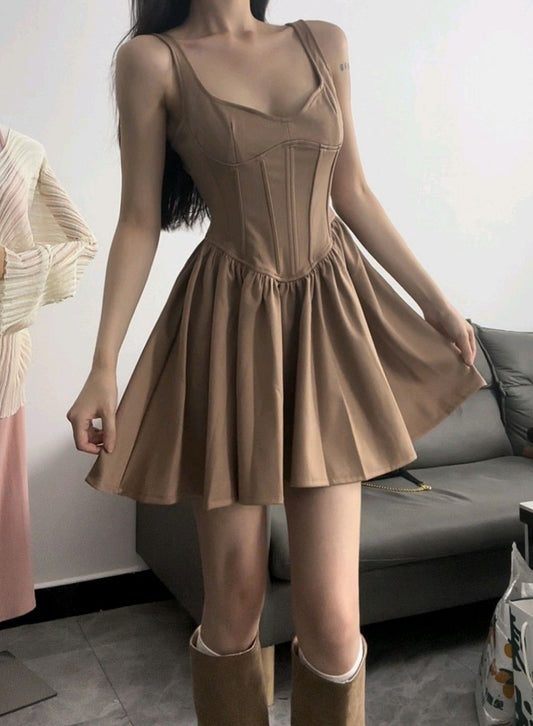 A Line Khaki Homecoming Dress Satin Party Dress  J11137