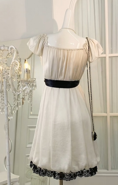 Trägerloses silbernes Vintage-Abendkleid, A-Linie, Geburtstagskleid J9370
